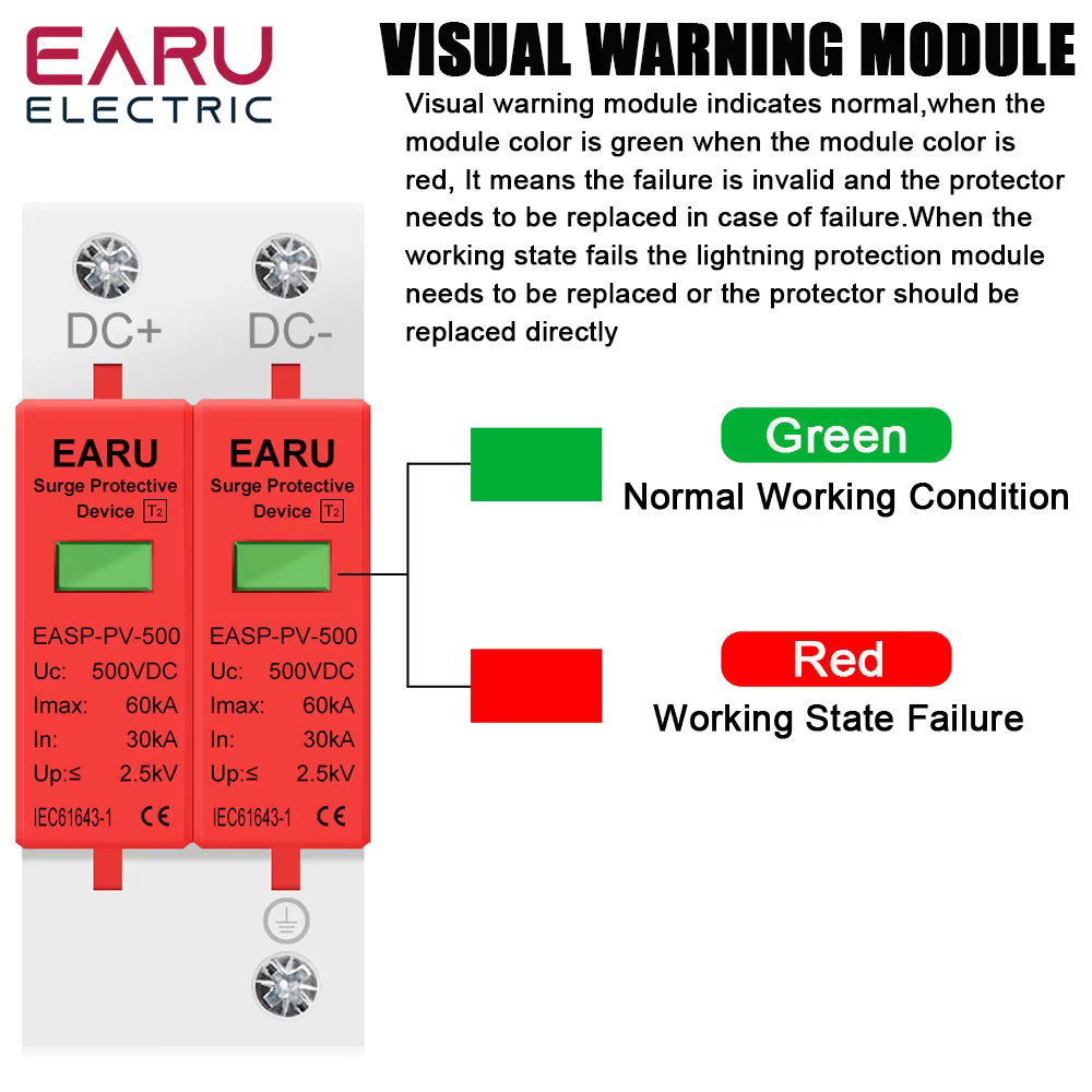 Dispositivo de protección contra sobretensiones 2P DC SPD 500V 800V 1000V 20KA 30KA 40KA 60KA Protector de voltaje Solar fotovoltaico pararrayos - imagen 4