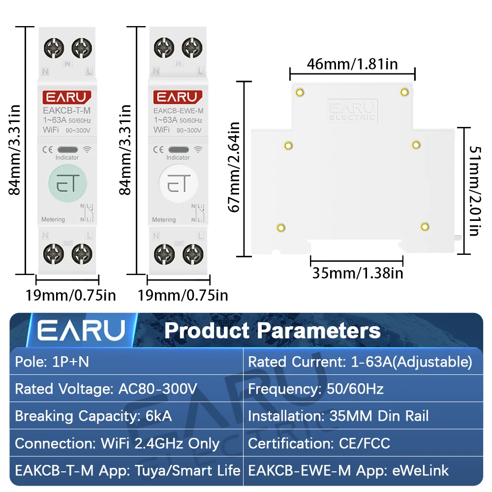 Tuya eWeLink WiFi disyuntor inteligente MCB 1P + N 63A interruptor de relé de tiempo medidor de energía kWh Protector de corriente de voltaje Control remoto - imagen 4