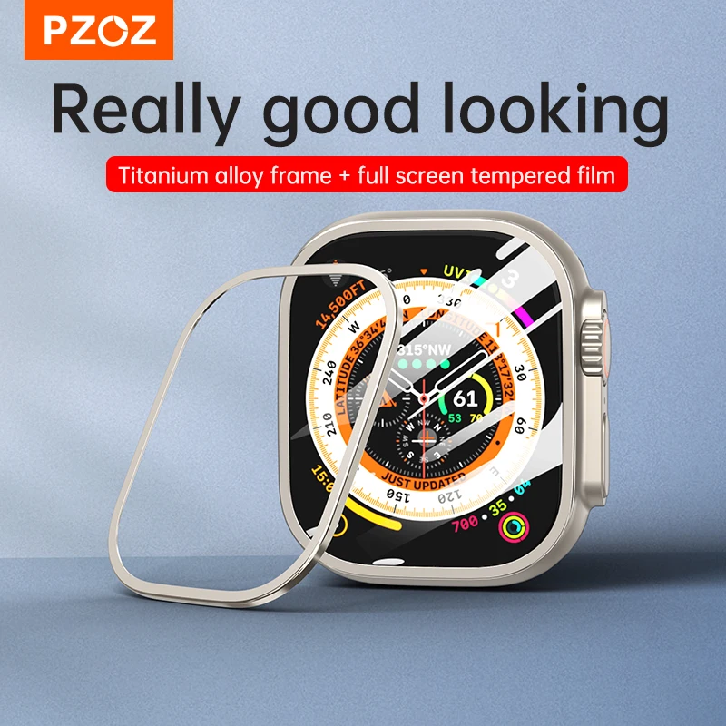 Caja PZOZ, película de vidrio templado para iWatch Ultra 2, carcasa de Metal, funda trasera de PC para Apple Watch, bolsa protectora de pantalla Ultra 49mm