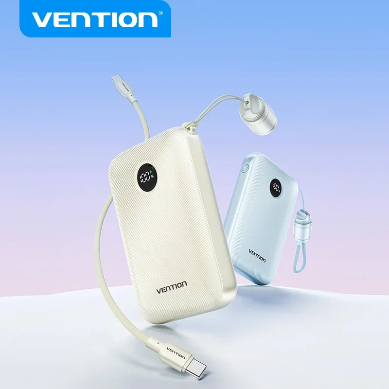 Vention Power Bank 10000mAh 22,5W PD Power Charging con cable USB tipo C incorporado para iPhone /Huawei, cargador ultraportátil - imagen 2