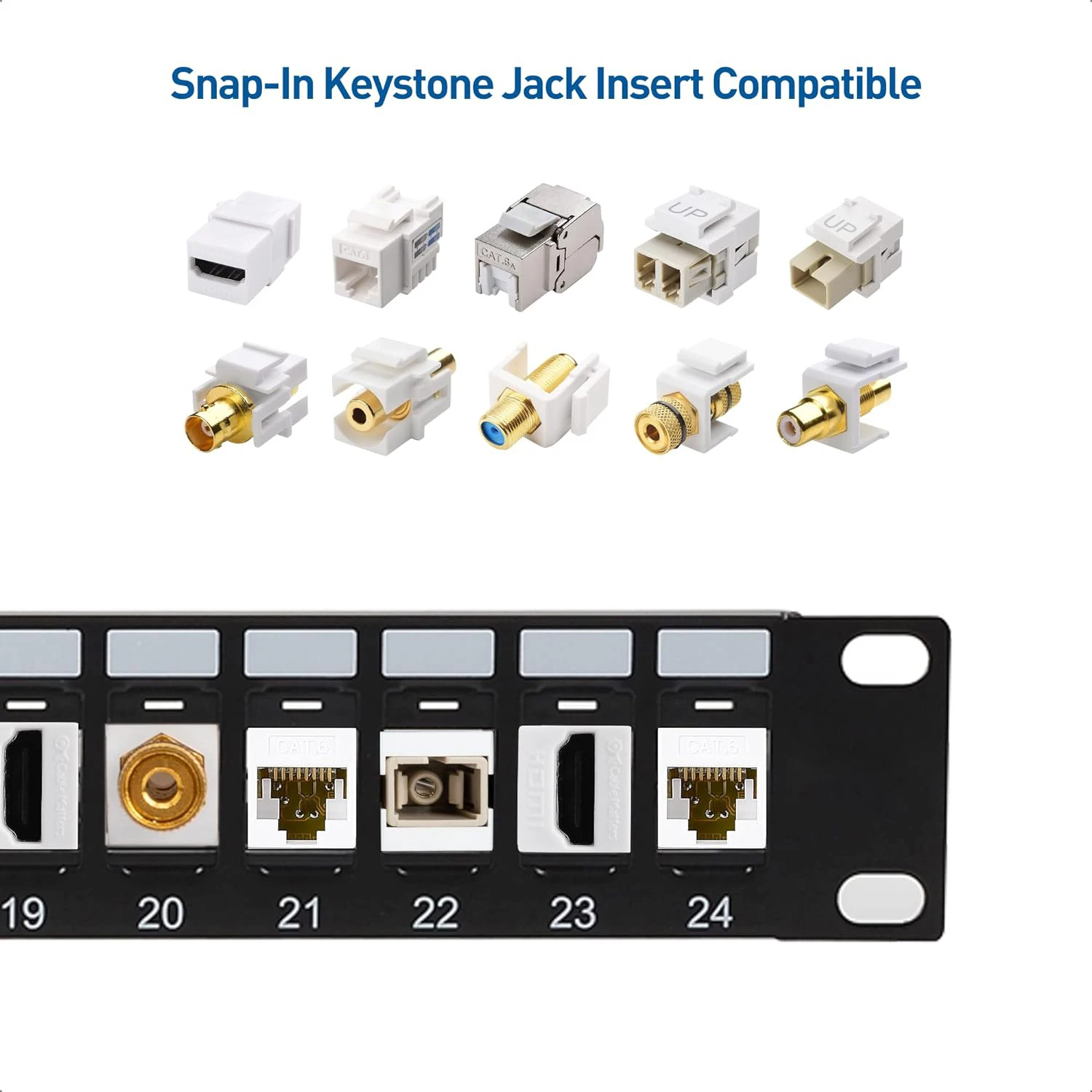 ZOERAX Panel de conexión en blanco RJ45 de 24 puertos 1U Panel de conexión de red blindado de 19 pulgadas para gestión de cables de montaje en bastidor o en pared - imagen 5