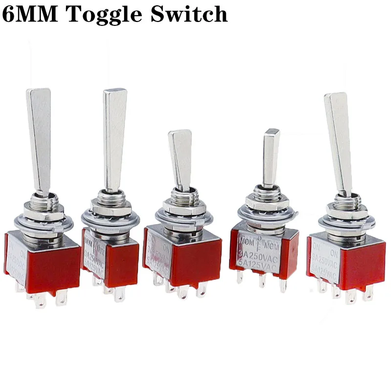 Mini interruptor de palanca de montaje en Panel con mango plano de 6mm, bloqueo momentáneo, 3/6 pines, 2/3 posiciones, encendido y apagado, modelo RC, control remoto, 1 ud.