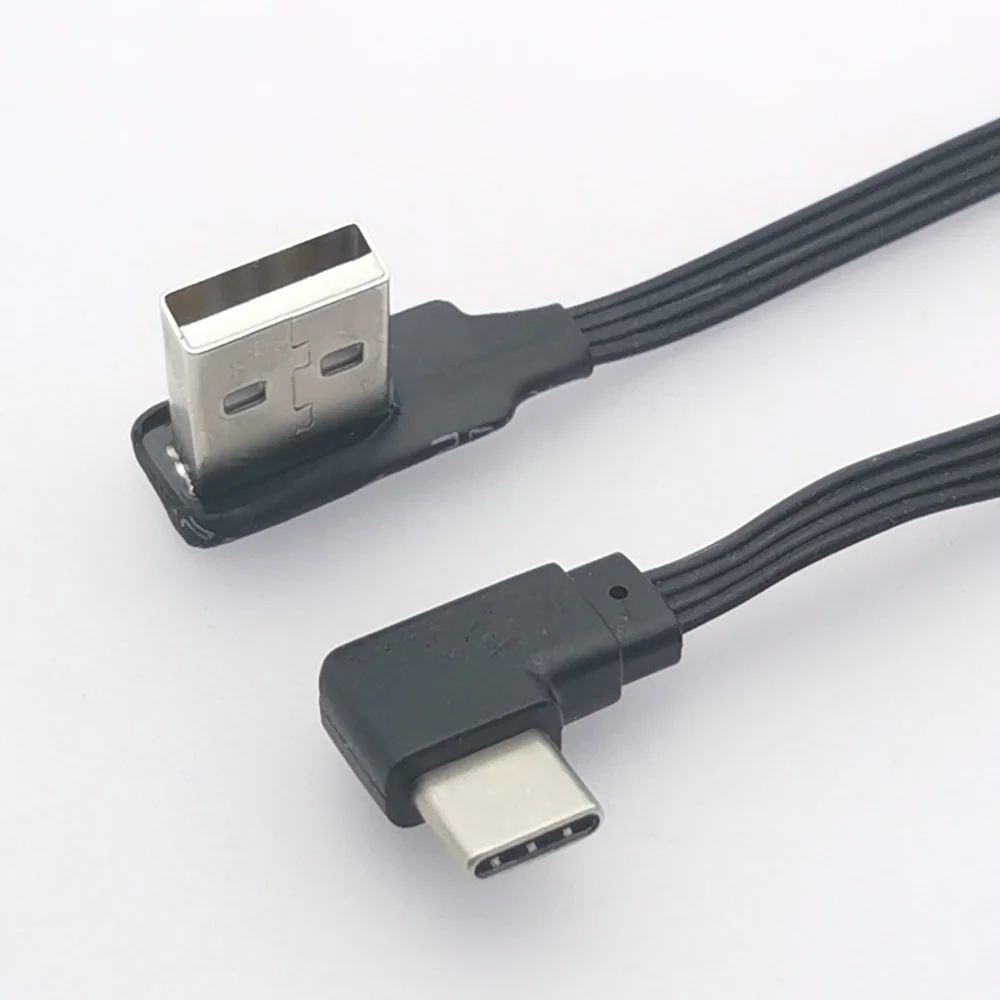 Codo USB plano de 50CM a conector de Cable de carga macho tipo C Cable suave de ángulo recto versión 2,0 USB 2,0 a tipo C - imagen 5