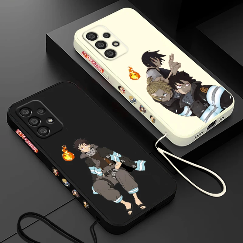 Funda de teléfono Anime Fire Force para Samsung, A55, A53, A33, A52, A32, A71, A51, A21S, A35, A25, 5G, cuerda líquida izquierda