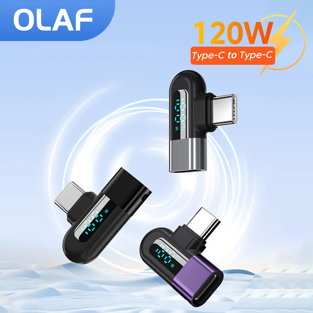 Olaf-Adaptador tipo C a tipo C de 120W, convertidor de carga rápida con pantalla Digital, USB, para Samsung, Huawei y Xiaomi
