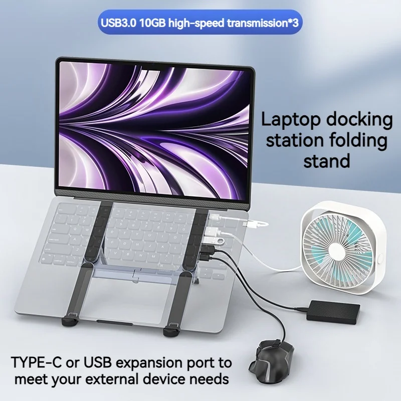 Soporte plegable de Metal para ordenador portátil, soporte ajustable con concentrador USB C, estación de acoplamiento USB C multipuerto para MacBook/HP/Lenovo de 10-17 pulgadas - imagen 2