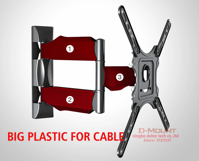Soporte de pared para TV DF400 P4 de 32 a 55 pulgadas, retráctil, de 3 brazos, con movimiento completo, soporta 70 kg, articulado, con adaptador 400x400, oculta cables - imagen 5