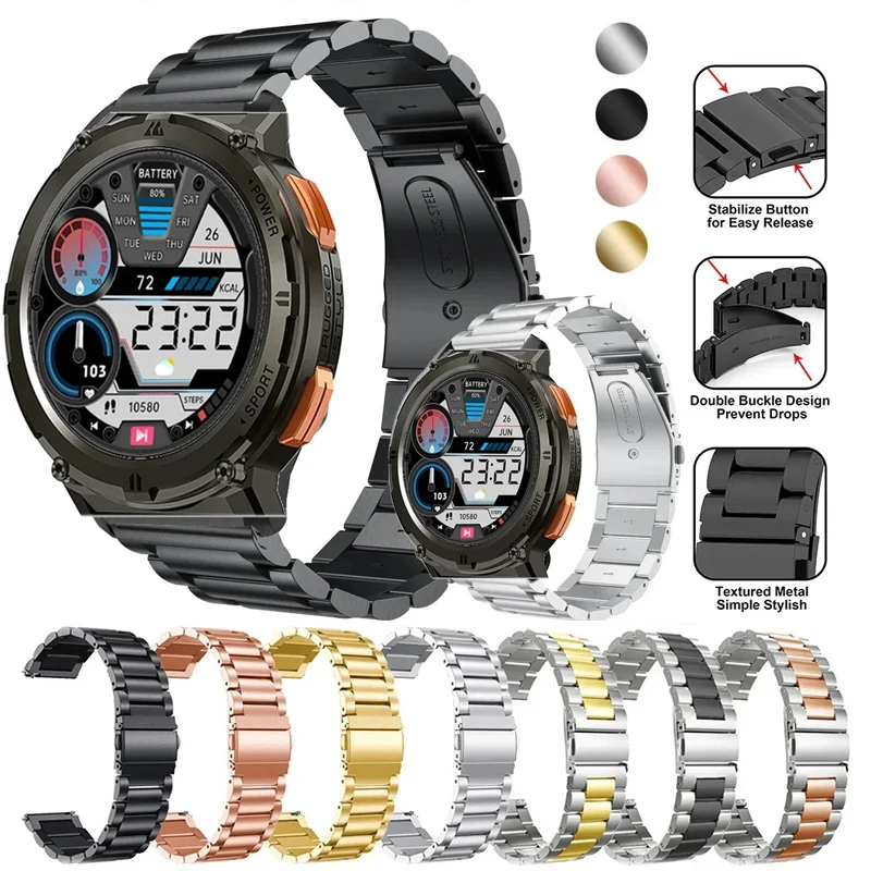 Correa de reloj de 22mm para KOSPET TANK T2 T3 M2 M3, Correa de acero inoxidable para reloj inteligente TANK T3 M3, pulsera Ultra Metal - imagen 2