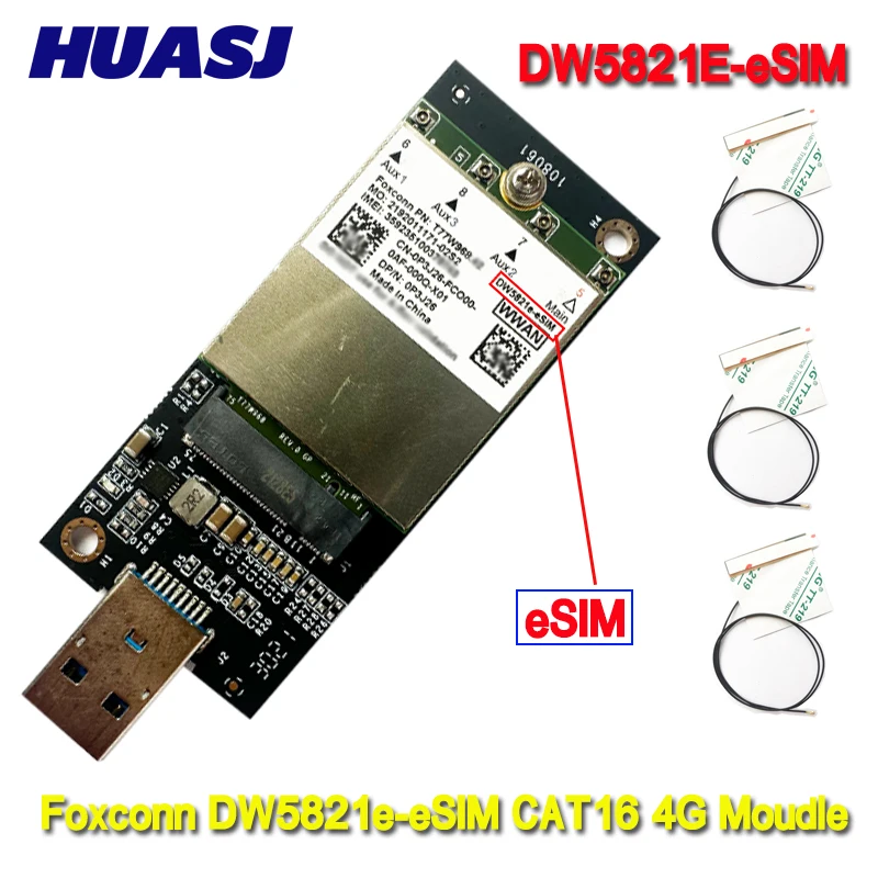 HUASJ-Módulo de tarjeta T77W968 dw5821e-esim LTE Cat16 4G WWAN para latencia 5420 5424 7424, latitud rugosa 7400/7400, 2 pulgadas