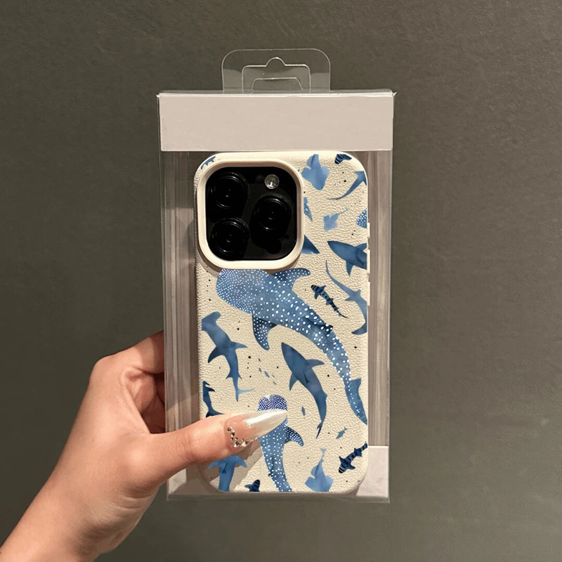 Funda de teléfono con diseño de tiburón y océano de acuarela azul para iPhone 16 Pro Max 15 14 13 12 11 XS X XR 16e Plus, funda protectora anticaída - imagen 2