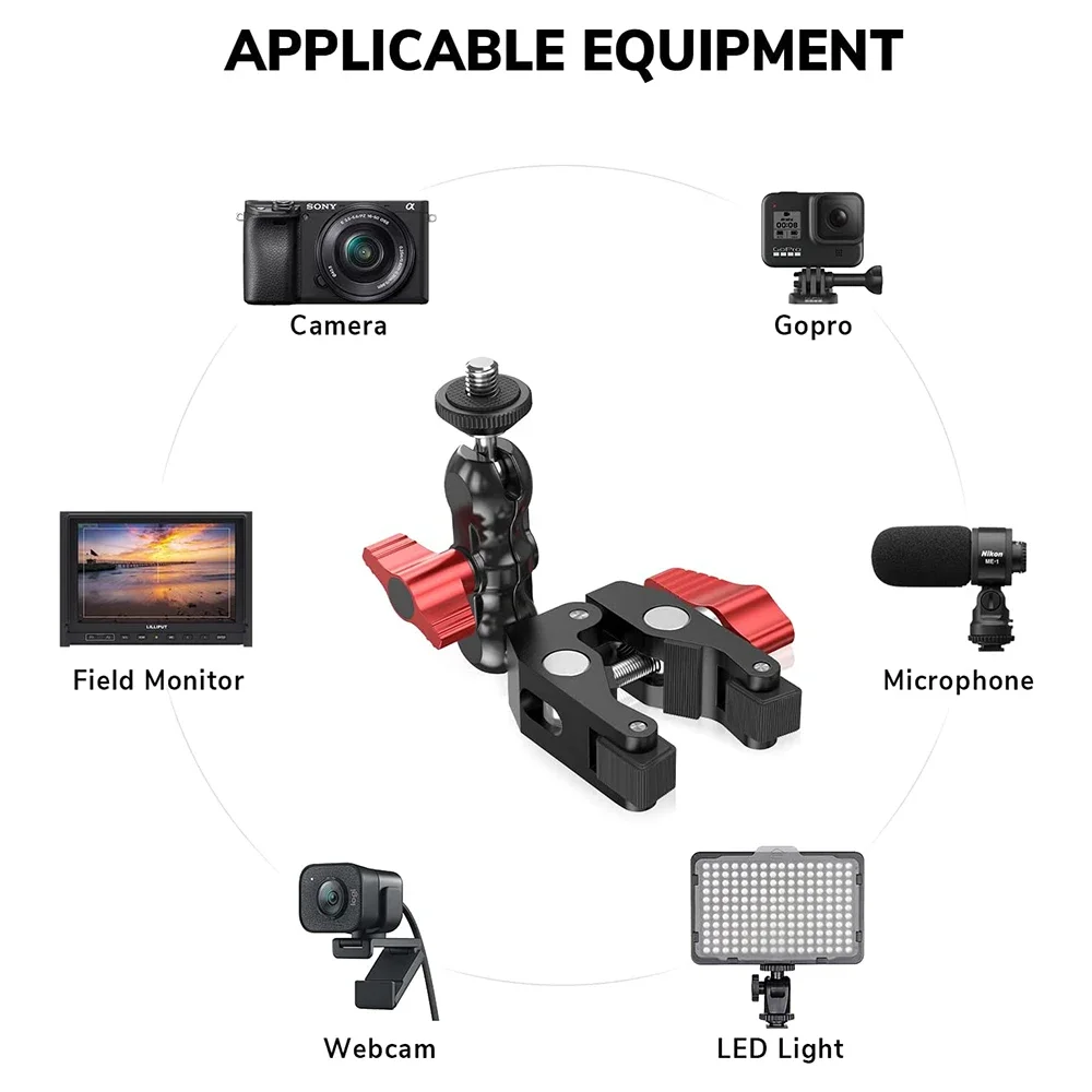 Cabezal de bola de 360 ° para cámara SLR, soporte de abrazadera para DSLR Rig, Monitor LCD, luz LED, Flash, trípode, brazo mágico, accesorio de estudio fotográfico - imagen 4