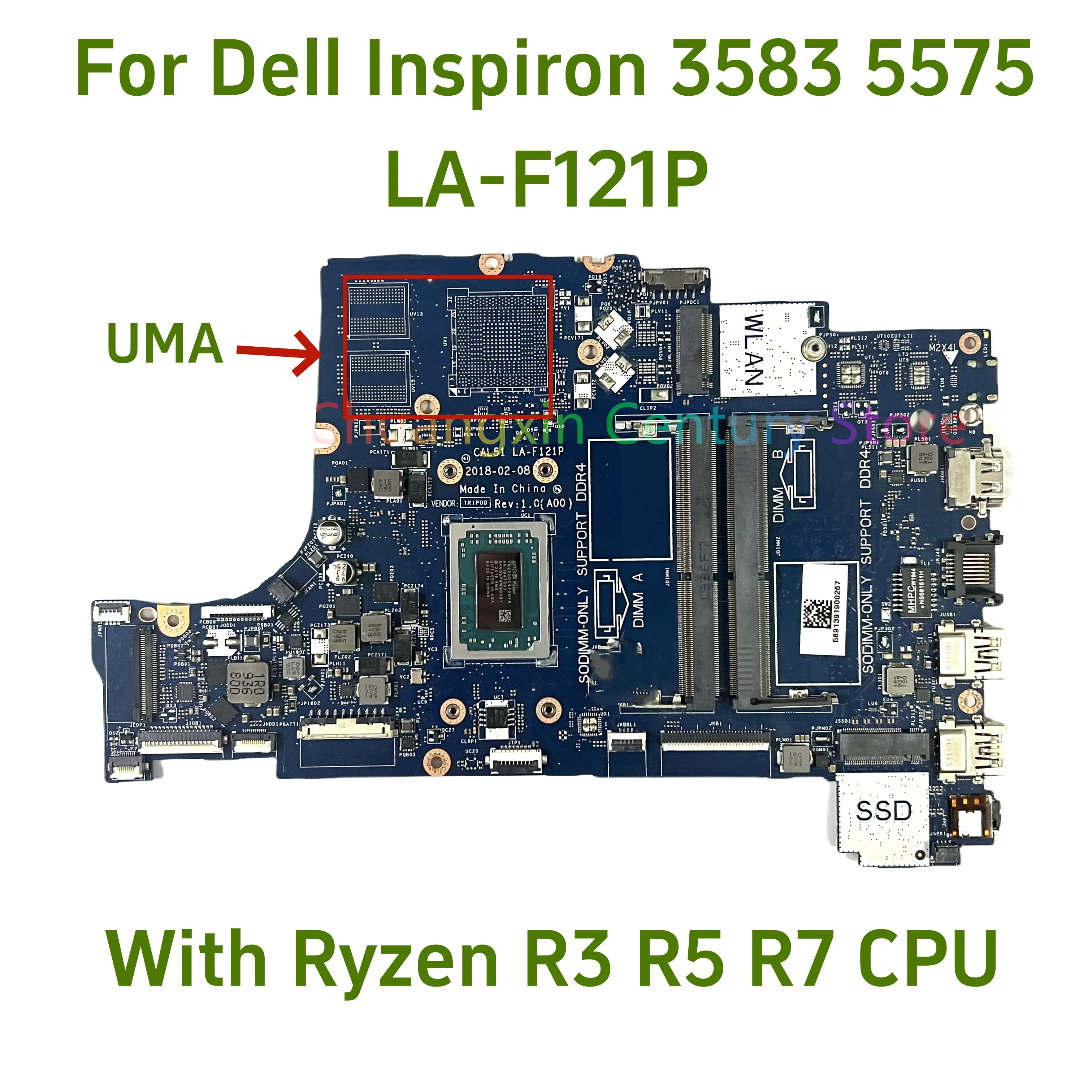 Para Dell Inspiron 15 5575 3585 17 5775 placa base de computadora portátil CN-0PV8CV CAL51 LA-F121P, con CPU Ryzen R3 R5 R7 prueba de 100% ﻿