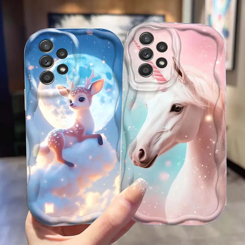 Funda de teléfono Popular con diseño de caballo ciervo de Navidad para Samsung A73 A72 A71 A56 A55 A54 A53 A52 A51 A32 A36 A26 A25 A13 A14 5G aceite ondulado