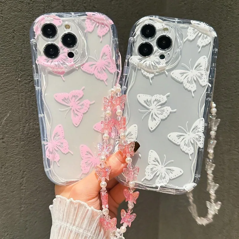 Funda de teléfono con diseño de mariposa para iPhone 17 Air 16 15 14 13 12 11 Pro Max 16E X XR XS Max 7 8 Plus, funda transparente con cordón - imagen 4