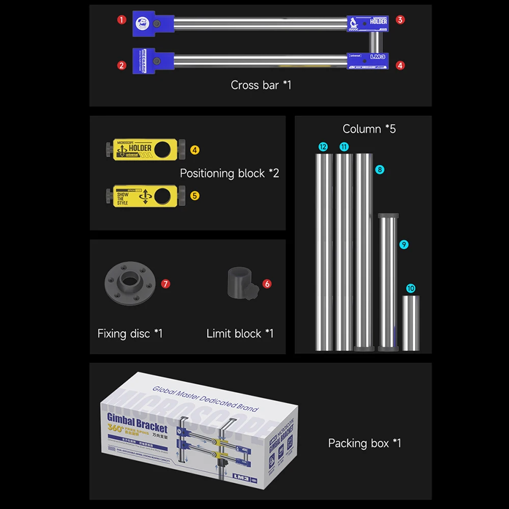 MECÁNICO LM3 360 °   Soporte Universal de doble brazo para placa base de teléfono móvil, reparación de PCB, soporte de microscopio, herramienta de soporte giratorio - imagen 5