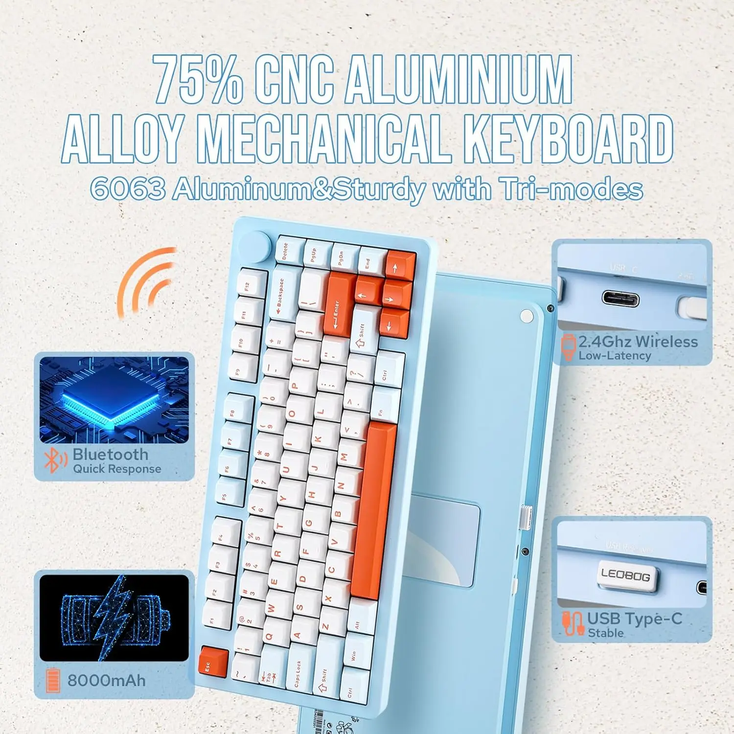 LEOBOG Hi8SE junta Teclado mecánico inalámbrico aleación de aluminio 3 modos 3/5 pines RGB retroiluminado personalizar teclado de jugador de intercambio en caliente - imagen 3