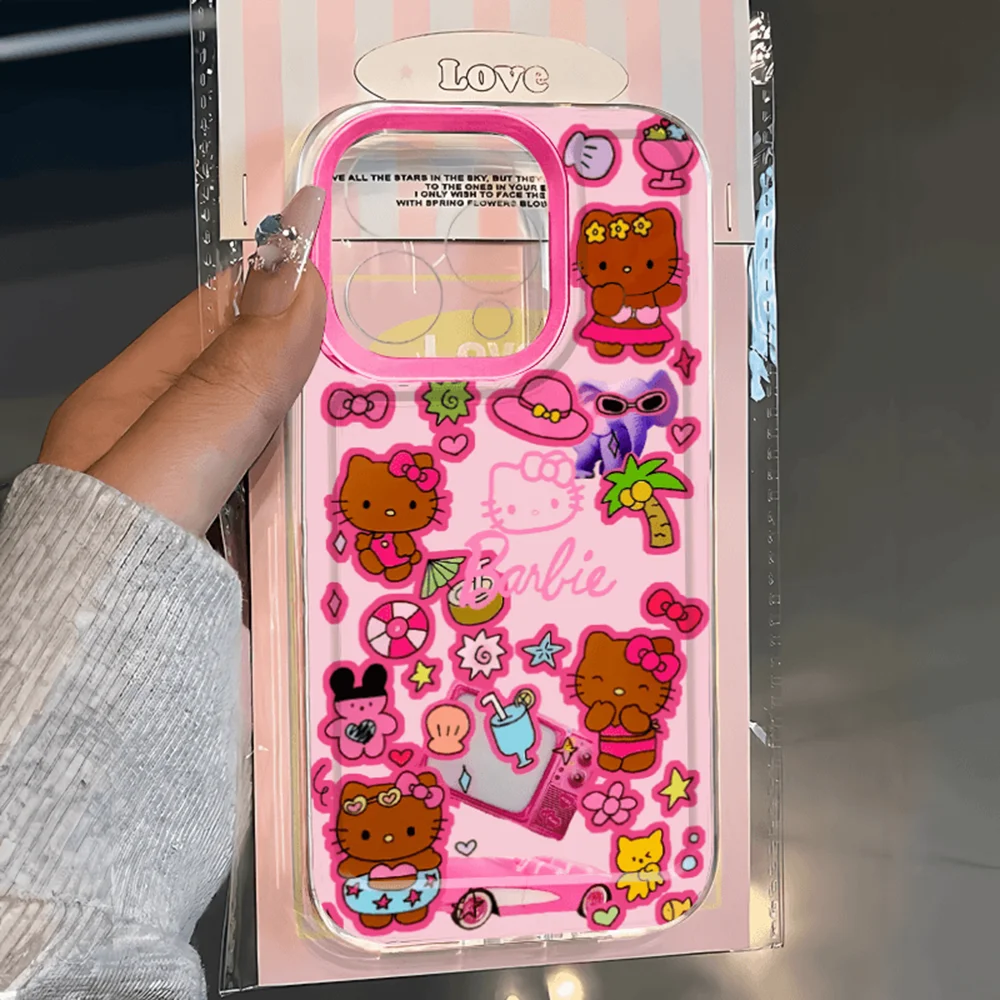 Funda de teléfono Kawaii Hellokitty, carcasa transparente para IPhone 11, 12, 13, 14, 15, 16 Pro Max, Mini, X, Xs, XR, 7, 8 Plus, Se2020 - imagen 2