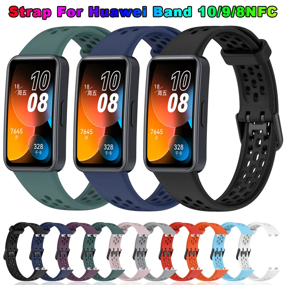 Correa de reloj transpirable de silicona para Huawei Band 10 9 8 NFC Correa accesorio inteligente pulsera deportiva de repuesto Huawei Band 10 correas