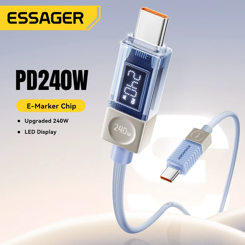 Essager-Cable USB tipo C de 240W, 100W PD 3,1, Cable cargador de pantalla LED de carga rápida para MacBook, iPhone, Samsung, Xiaomi, iPad y portátil - imagen 2