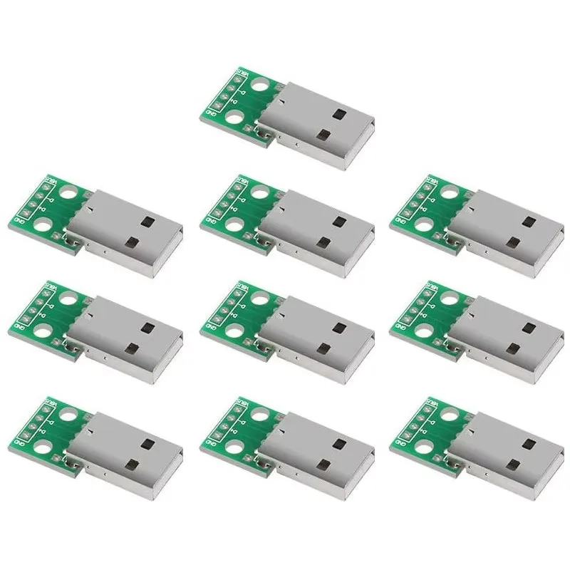 Placa USB a DIP de 10 piezas, conector macho USB tipo A a placa convertidora DIP, adaptador de paso de 4 pines y 2,54mm para placa de pruebas de fuente de alimentación USB DIY - imagen 4
