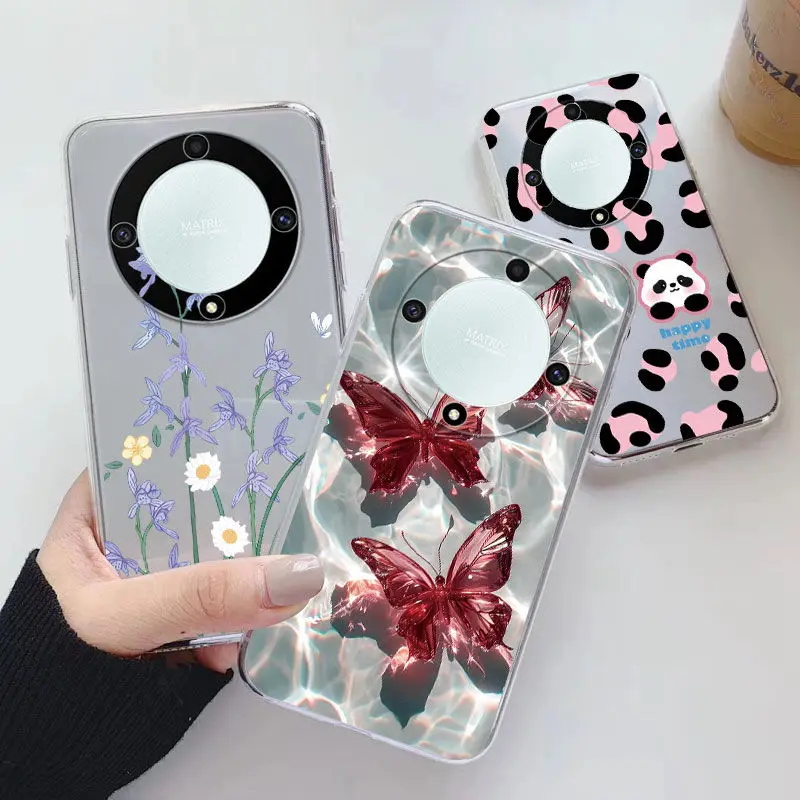 Para Honor 200 400 Pro Lite X9c X9a X9b X8a X8b X8c X7b X7a X6a X6b X6c funda de teléfono mariposa aceite flor bolsas transparentes cubierta de silicona