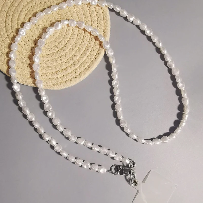 Correa con dije de teléfono Simple de lujo, cordón cruzado antipérdida, cadena de perlas de forma especial para teléfono, cordón para teléfono móvil para mujer - imagen 2