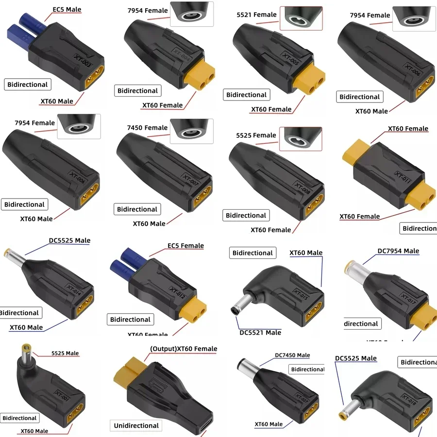 XT60 macho hembra a EC5 hembra DC enchufe tipo c macho hembra sin conector de cable adaptador de enchufe 55*25 5521 7450 7954 a conector XT60