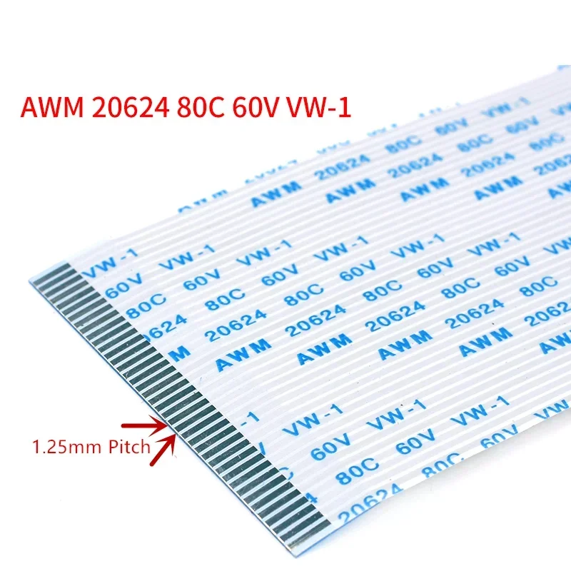 Cable plano Flexible FPC FFC, paso de 1,25mm, AWM 20624 80C 60V VW-1 4P/5/6/7/8/9/10/11/12/13/14/15/16/18/19/20/21/22/24/26/30 pines