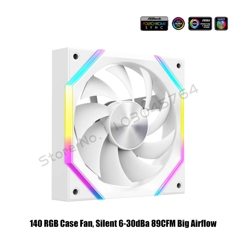 Ventilador con caja 140 ARGB, silencioso 6-30dBa 89CFM flujo de aire grande, gabinete de PC de 14CM 14025 soporte de enfriador Mobo 5V ARGB SYNC, marcha atrás o hacia adelante - imagen 2