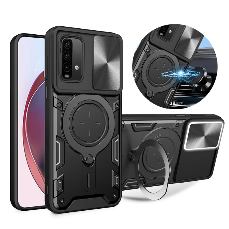 Para Xiaomi Redmi 9T 9 T 6,53 funda deslizante lente de cámara armadura proteger funda de teléfono para Redmi 9T Redmi9t cubierta de anillo de soporte magnético de coche
