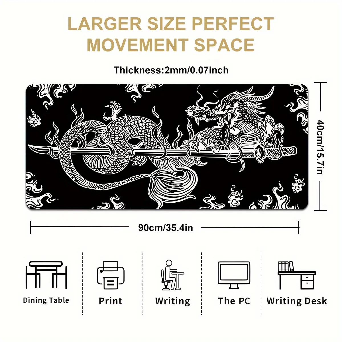 Alfombrilla de ratón XXL de juego de dragón japonés de gran tamaño, alfombrilla de escritorio de goma antideslizante impresa en HD, accesorios profesionales de escritorio para jugadores - imagen 3