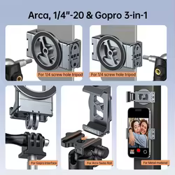 Soporte magnético para teléfono 3 en 1 con adaptador Gopro plegable oculto, utiliza un imán Gopro Gear N52 compatible con Iphone 12-16/android 70-90Mm