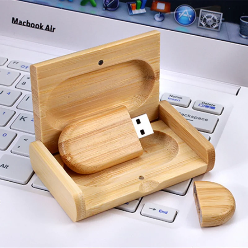 Unidad flash USB2.0 ovalada de madera con logotipo de grabado láser personalizado, 4GB, 8GB, 16GB, 32GB, 64GB, 128GB y caja de regalo de madera - imagen 4