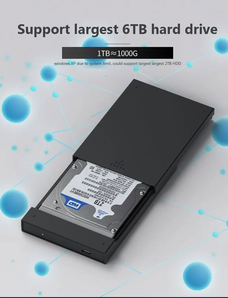 Blueendless 2.5 SATA a USB3.0/3.1 HDD carcasa de disco duro móvil compatible con HDD de 6TB para SSD almacenamiento externo HDD CASE - imagen 5