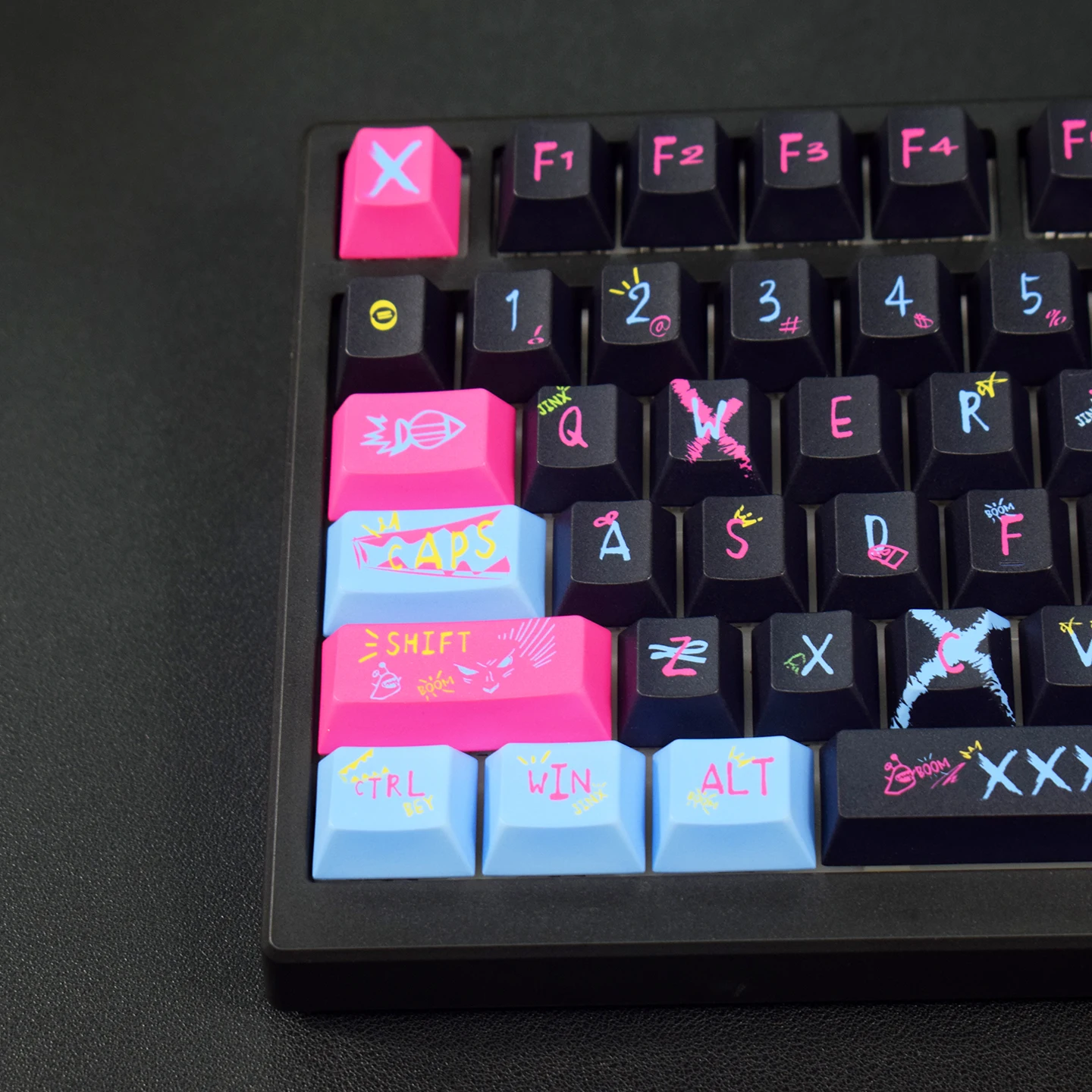 Jinx Keycaps 122 teclas Cherry Profile Graffiti LOL personaje del juego Keycap PBT sublimación térmica de 5 caras tapas de teclado mecánico - imagen 3