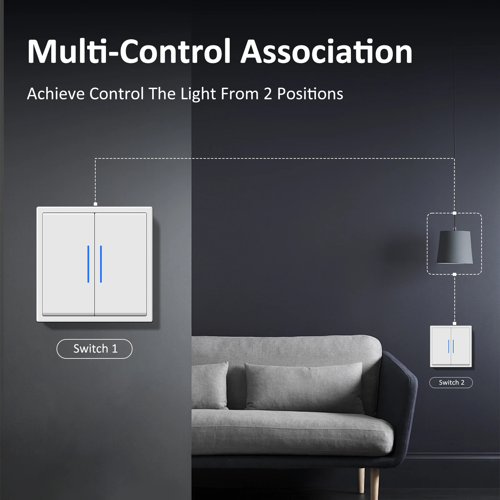 BSEED 1/2 interruptores de luz mecánicos con indicador Led para escaleras pasillo 10A marco de plástico blanco/negro/gris - imagen 2