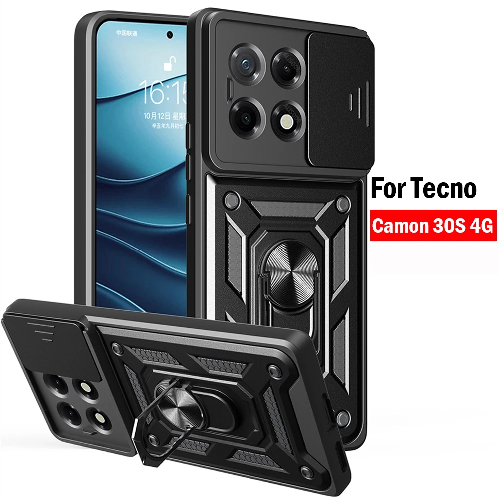 Funda para Tecno Camon 30S 4G, Funda deslizante con anillo de protección para cámara, Funda trasera a prueba de golpes para Tecno Camon 30s 4G Capa Funda