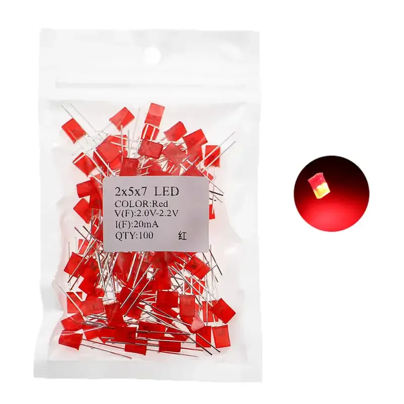 100 unids/lote 2x5x7 lámpara de diodo emisor LED cuadrado blanco rojo verde azul amarillo naranja indicador - imagen 5