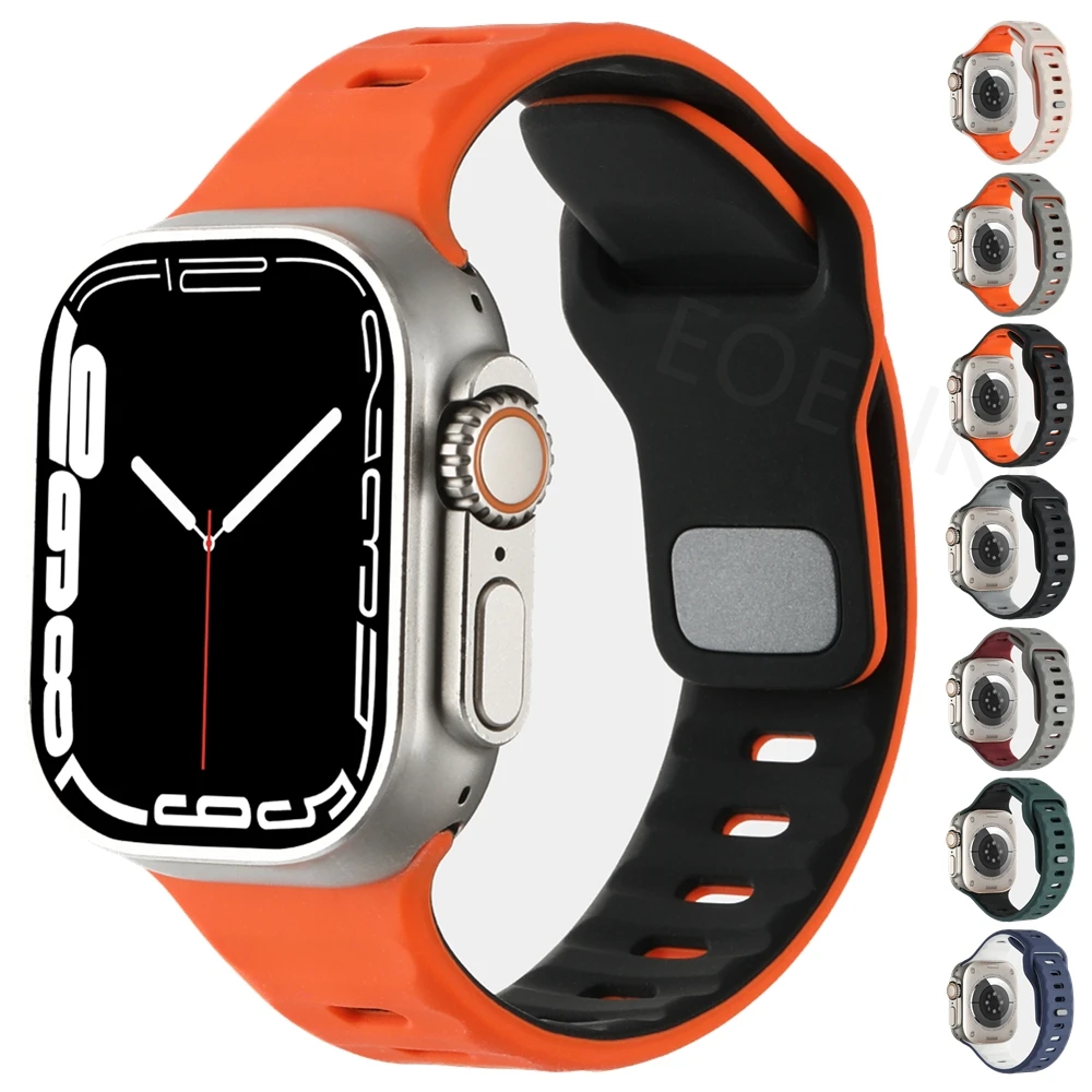 Correa deportiva de silicona para Apple Watch, Correa de 44mm, 45mm, 42mm y 46mm, serie iWatch 10 9 8 7 6 SE 5 4 Ultra 2 49mm