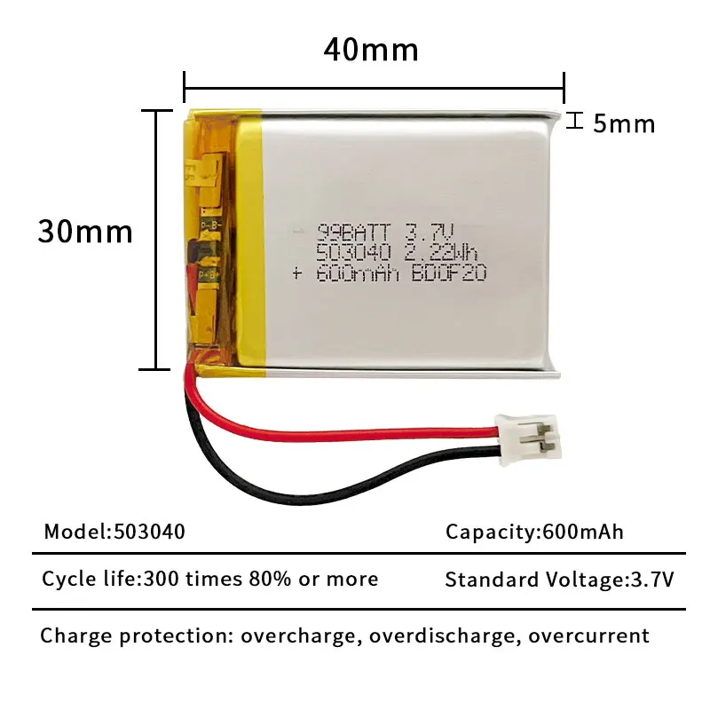 Batería LiPo 3.7V 600mAh Recargable para GPS, Radio y Altavoz - imagen 2