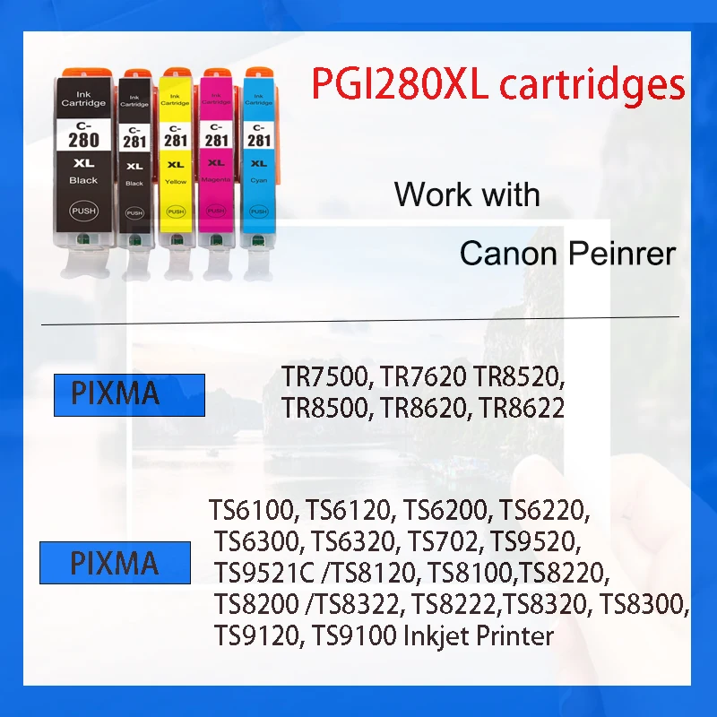 Einkshop-cartucho de tinta para impresora Canon, PGI-280, PGI280, PGI 280, CLI 281, CLI281, PIXMA TR7520, TR8520, TS6120, TS8120, TS9120, CLI-281 - imagen 3