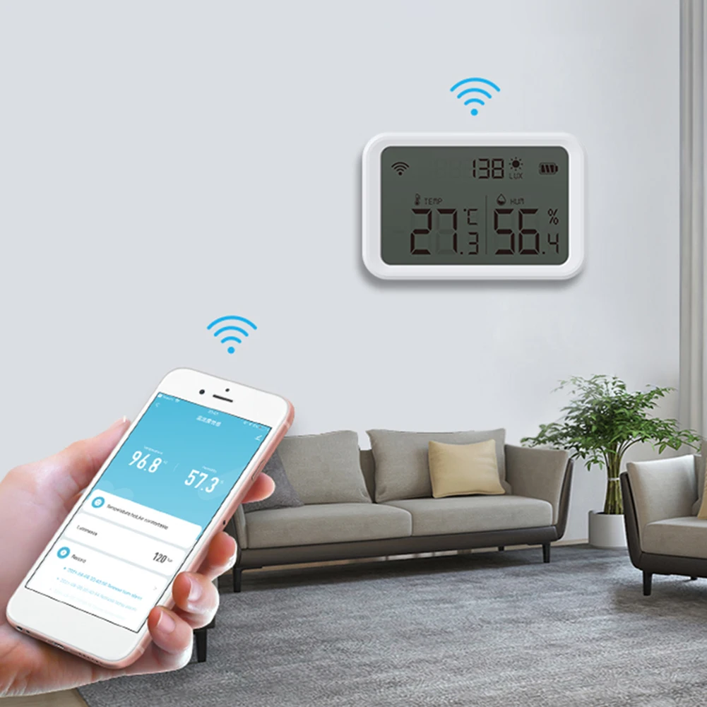 Monitor de iluminación y humedad 3 en 1, medidor con batería, monitoreo remoto a través de la aplicación, pantalla LCD grande para hogar inteligente - imagen 4