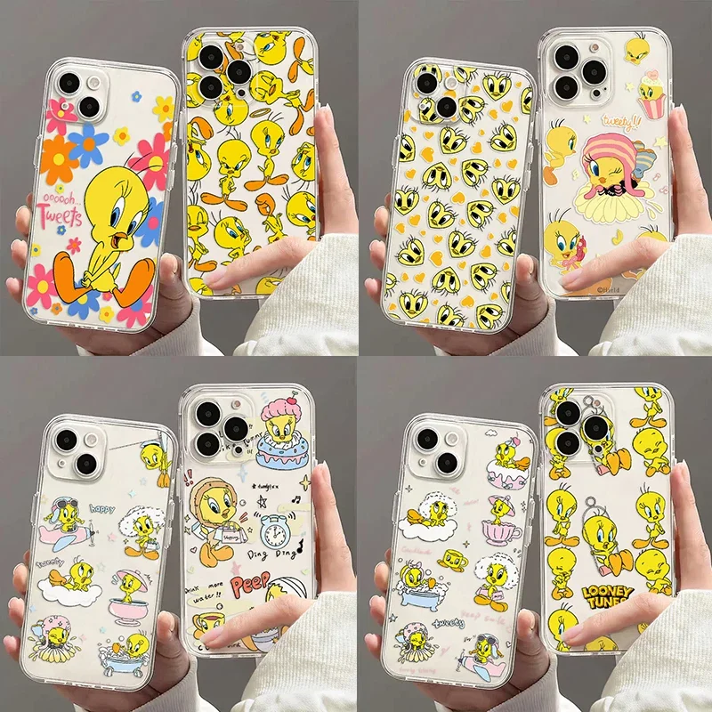 Funda transparente de dibujos animados de Tweety Bird Piolin para Samsung A73 A72 A71 A55 A52 A51 A50 A35 A33 A32 A31 A30 A24 A23 A22 A13 A12 A05 5G