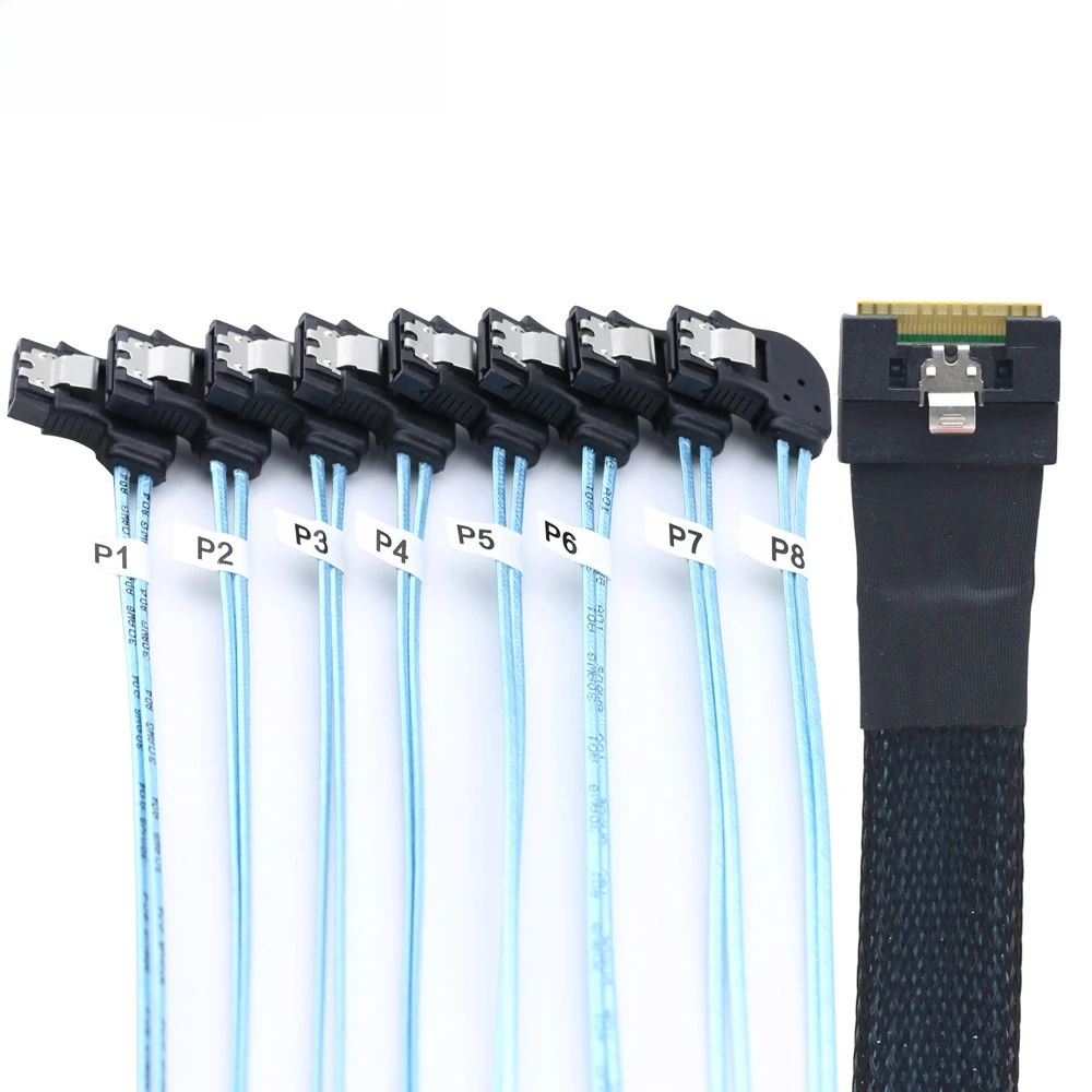 Slimline 4.0 SFF-8654 8i Cable de conversión de disco duro totalmente incluido enchufable a 8SATA curvo a la izquierda Longitud opcional 0,5 M 1 M - imagen 2