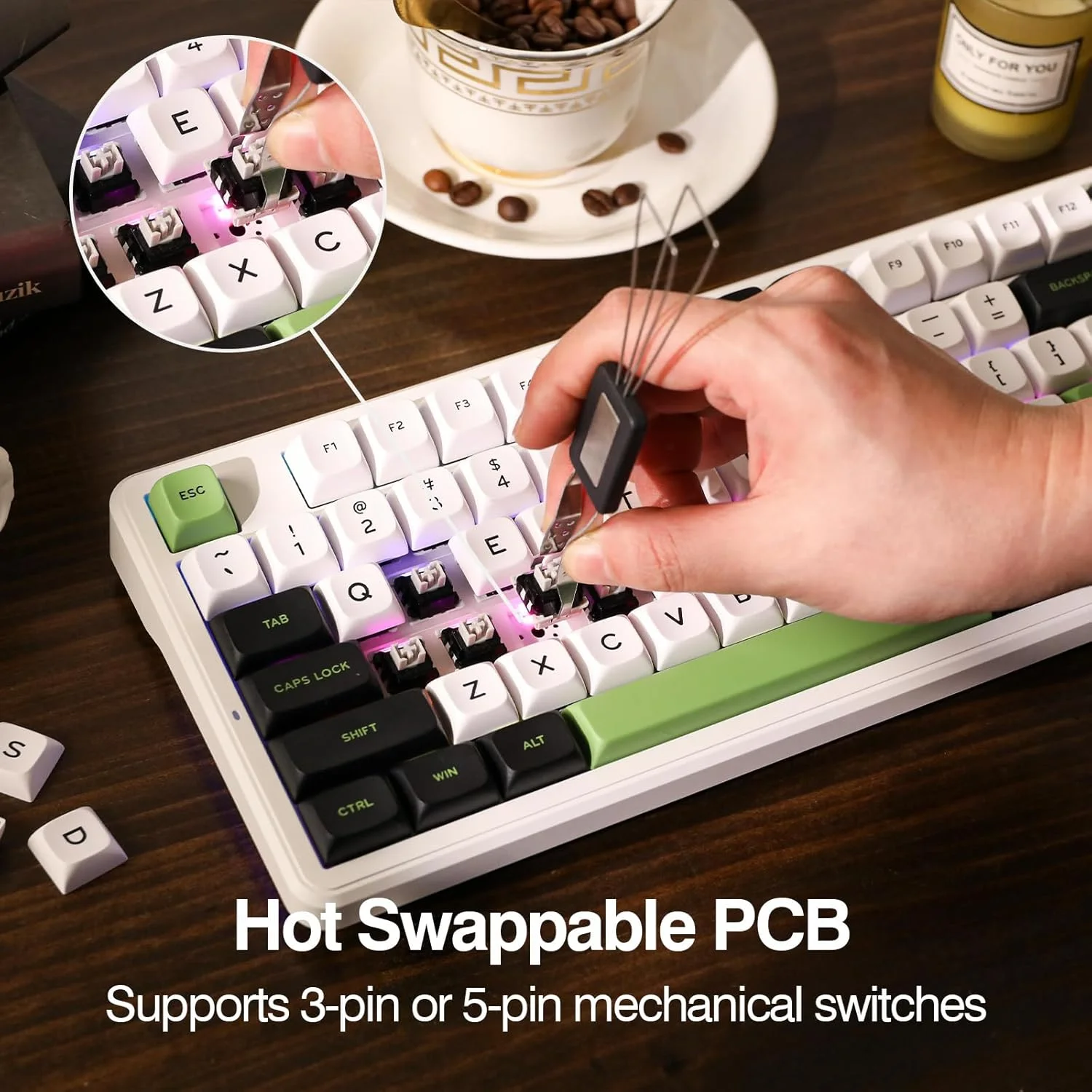 Teclado mecánico AULA F87 Pro, 3 modos, 2,4G/USB/Bluetooth, teclado inalámbrico para juegos de tres modos, teclado con junta RGB Hotswap de 87 teclas - imagen 5