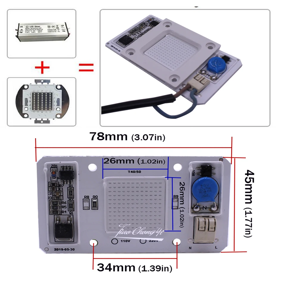 50W Led COB lámpara UV Chip IC inteligente 110V/220V 395nm 400nm DOB AC ultravioleta + disipador de calor + 12V 1.25A potencia LED - imagen 4
