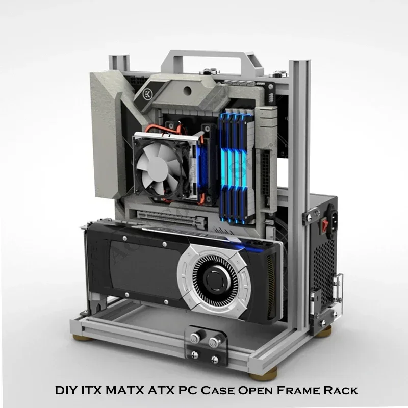 Caja para jugadores de tipo abierto DIY, ITX/MATX/ATX, estante Vertical para ordenador, soporte para gabinete MOD, refrigeración por agua, disponible en plata/negro - imagen 3