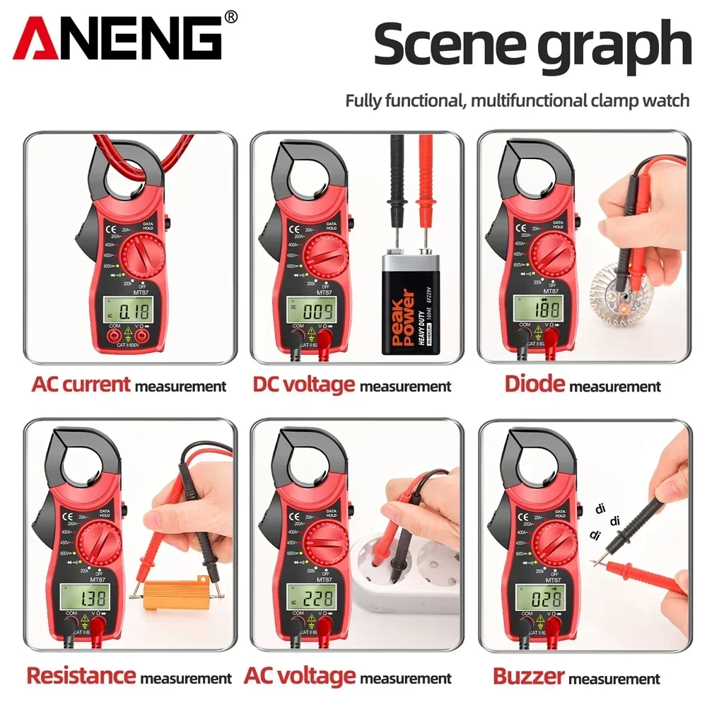Multímetro Digital de abrazadera ANENG MT87 1999 recuentos probador de voltaje CC/CA amperímetro de corriente NCV Ohm herramientas de prueba de Detector de alta precisión - imagen 5