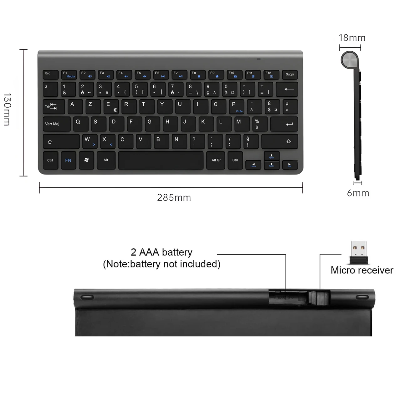 Teclado inalámbrico ultradelgado con diseño AZERTY, teclado francés Multimedia de poco ruido para ordenador portátil, escritorio, Windows, Smart TV - imagen 4