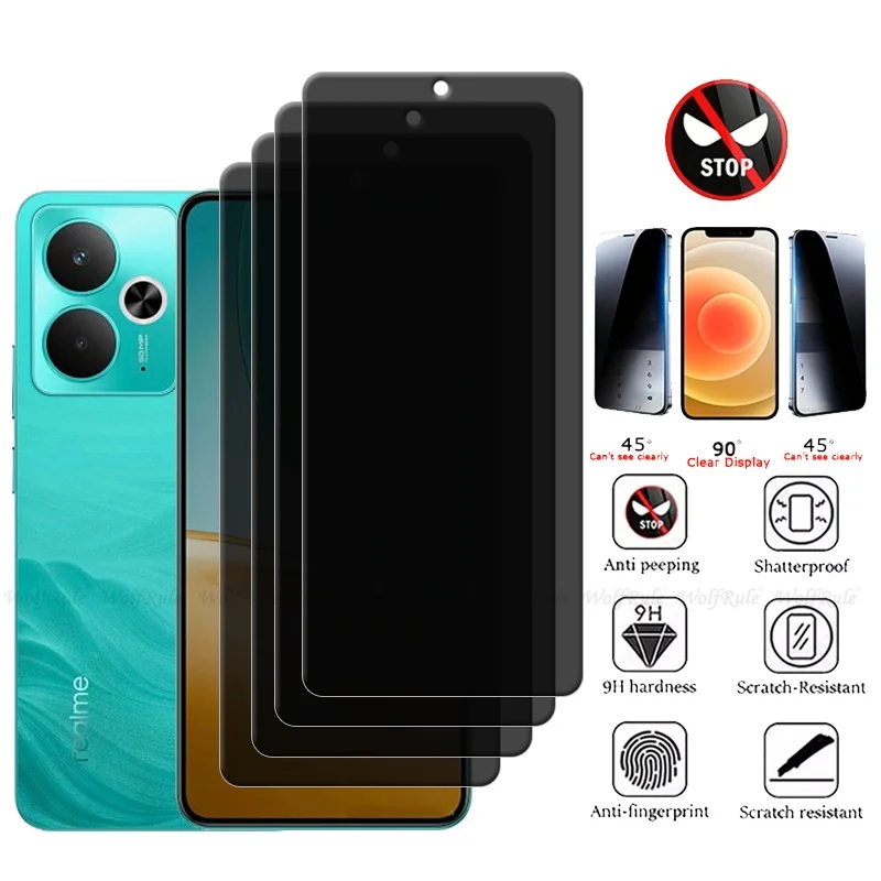 4/3/2/1 Uds para Realme 14T 5G vidrio OPPO Realme 14T 5G vidrio templado 9H Protector de pantalla antiespía de privacidad Realme 14T